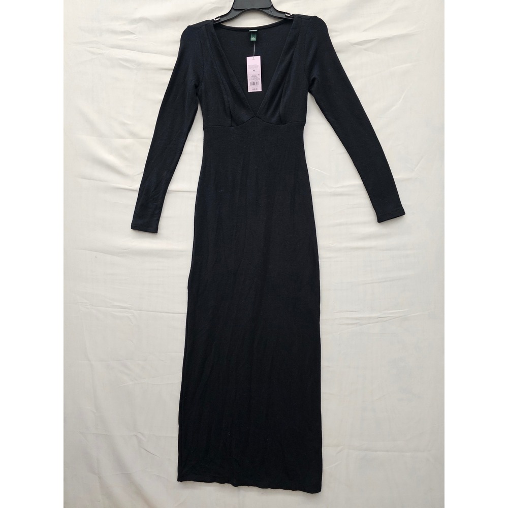Wild Fable Womens V-Neck Long Sleeve Maxi Dress Black Polyester Blend Size XS